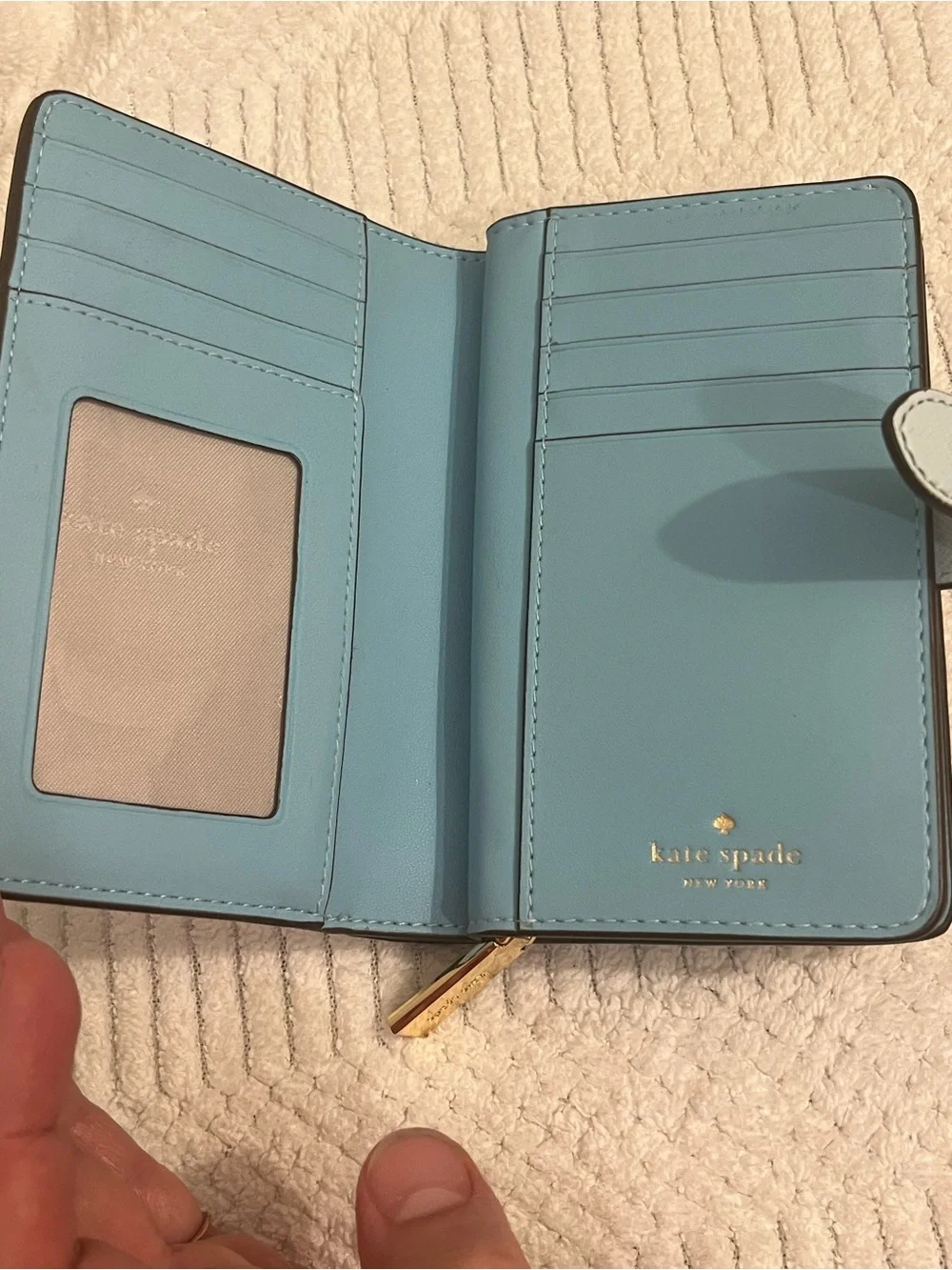 Cute! kate spade Light Blue & Cream Compact Bifold Wallet